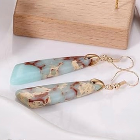 Jewelry - Gold Hook Blue-Green Jasper Drop Earrings